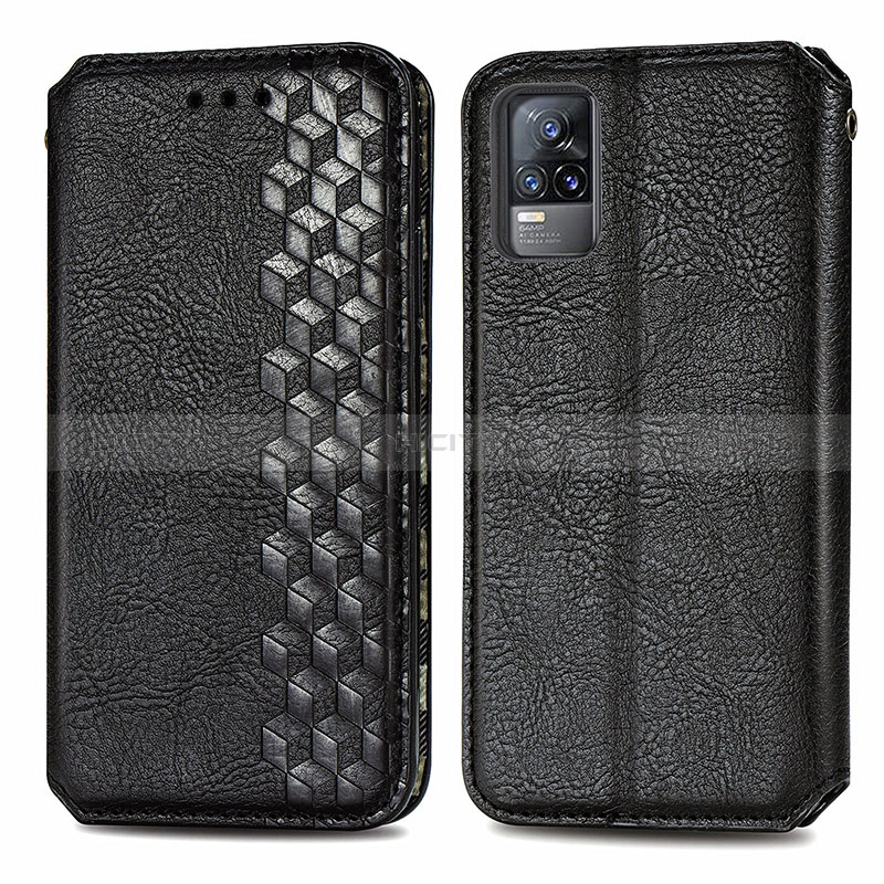 Funda de Cuero Cartera con Soporte Carcasa S01D para Vivo V21e 4G Negro