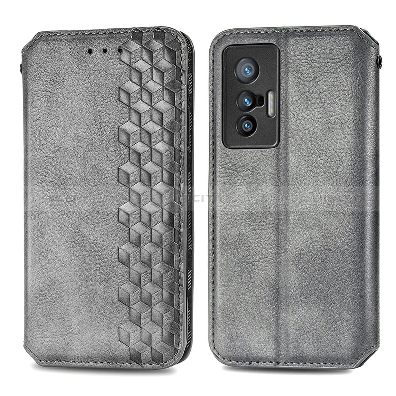 Funda de Cuero Cartera con Soporte Carcasa S01D para Vivo X70t Gris