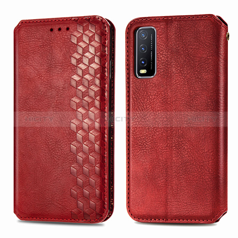 Funda de Cuero Cartera con Soporte Carcasa S01D para Vivo Y20 (2021) Rojo