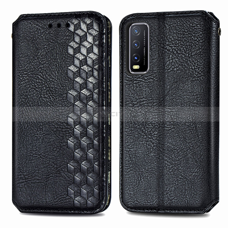 Funda de Cuero Cartera con Soporte Carcasa S01D para Vivo Y20a Negro