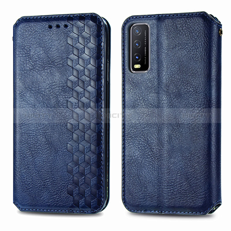 Funda de Cuero Cartera con Soporte Carcasa S01D para Vivo Y20G Azul