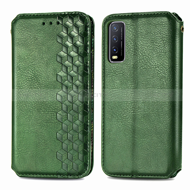 Funda de Cuero Cartera con Soporte Carcasa S01D para Vivo Y20s G Verde