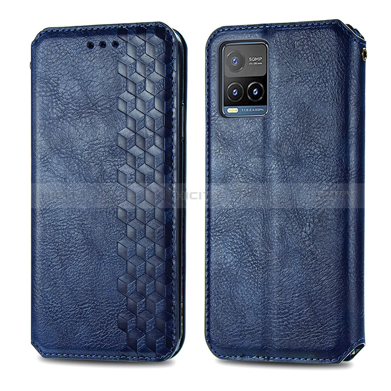 Funda de Cuero Cartera con Soporte Carcasa S01D para Vivo Y21e Azul