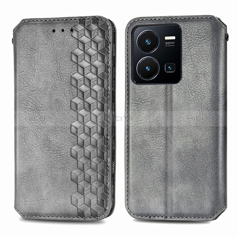 Funda de Cuero Cartera con Soporte Carcasa S01D para Vivo Y35 4G Gris