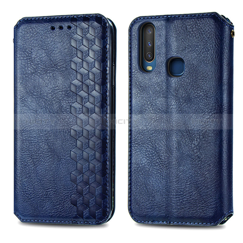 Funda de Cuero Cartera con Soporte Carcasa S01D para Vivo Y3s Azul