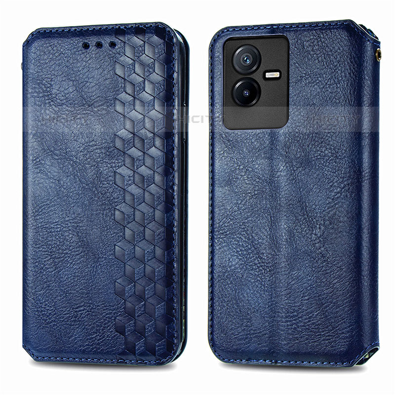 Funda de Cuero Cartera con Soporte Carcasa S01D para Vivo Y73t Azul