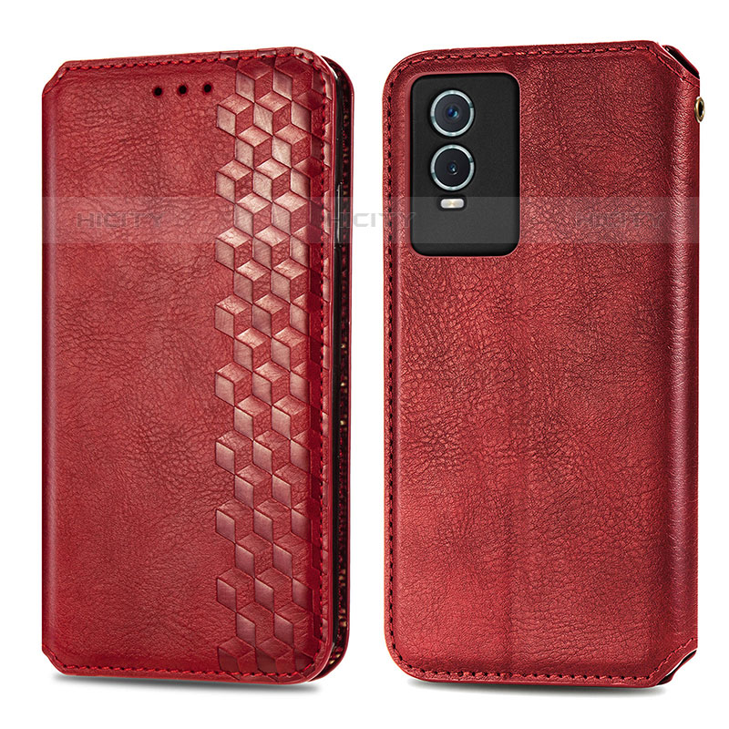 Funda de Cuero Cartera con Soporte Carcasa S01D para Vivo Y74s 5G Rojo