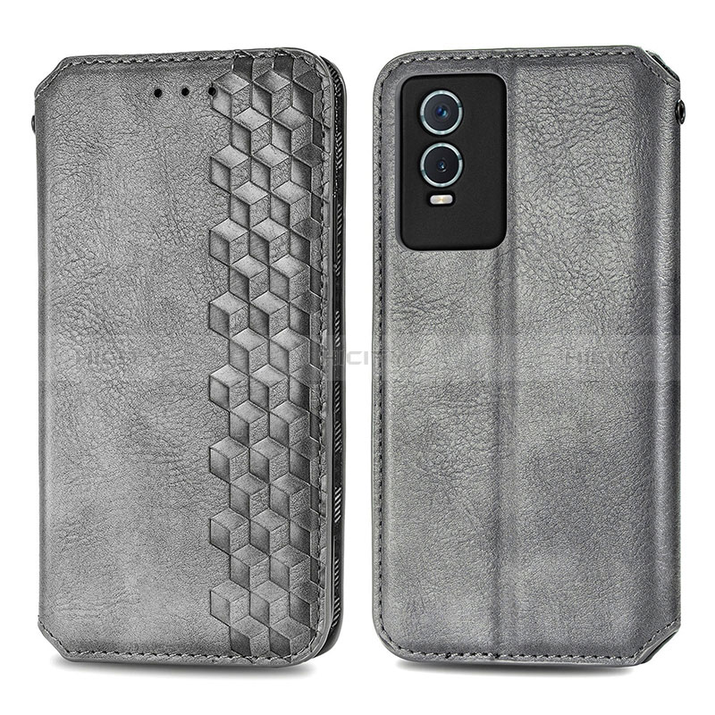 Funda de Cuero Cartera con Soporte Carcasa S01D para Vivo Y76s 5G Gris