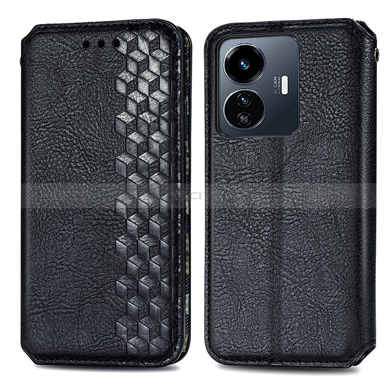 Funda de Cuero Cartera con Soporte Carcasa S01D para Vivo Y77 5G Negro