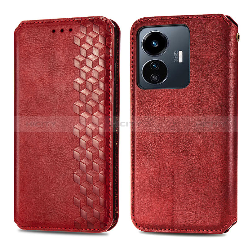 Funda de Cuero Cartera con Soporte Carcasa S01D para Vivo Y77 5G Rojo