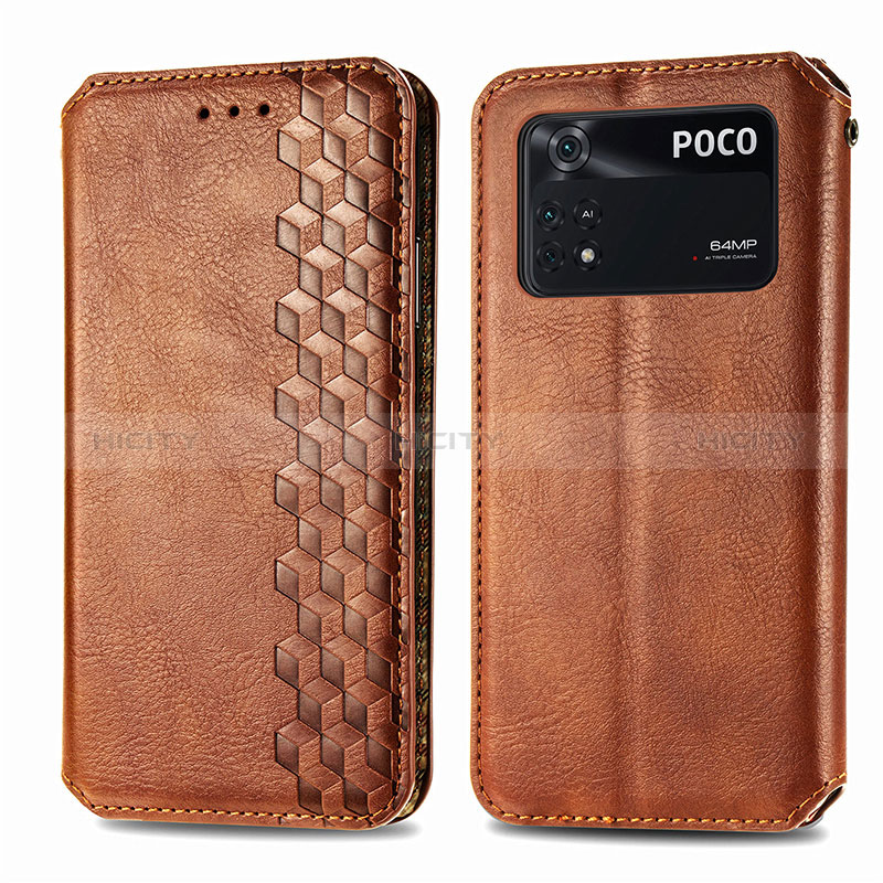 Funda de Cuero Cartera con Soporte Carcasa S01D para Xiaomi Poco M4 Pro 4G Marron