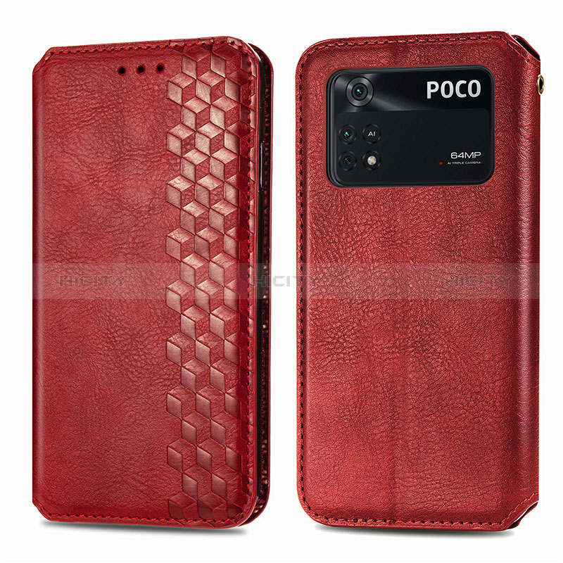 Funda de Cuero Cartera con Soporte Carcasa S01D para Xiaomi Poco M4 Pro 4G Rojo