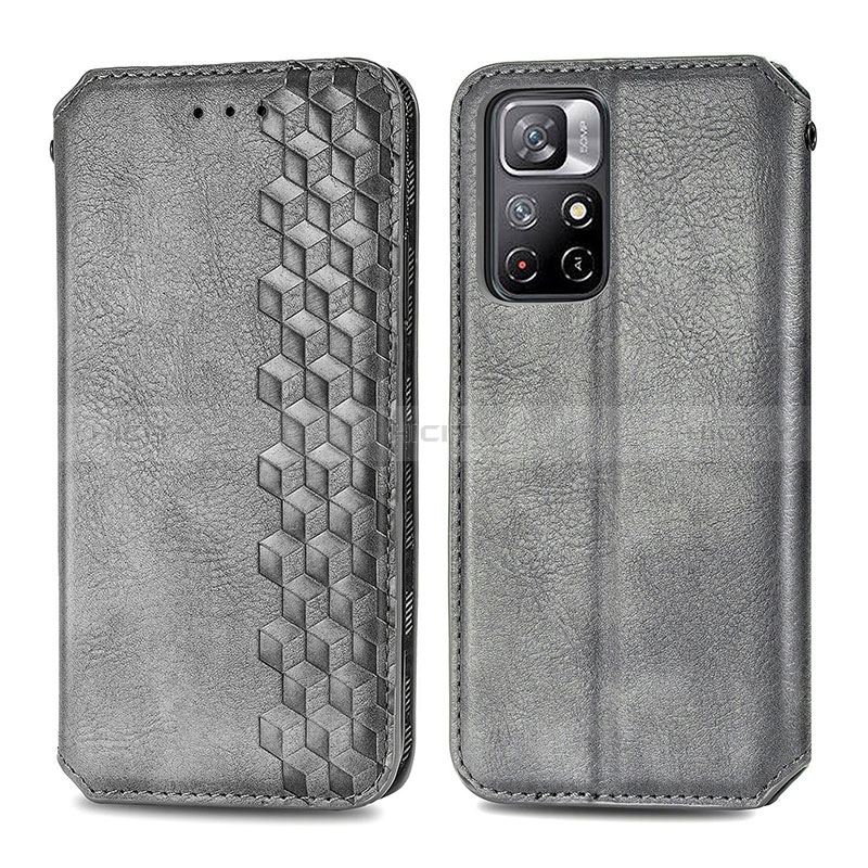 Funda de Cuero Cartera con Soporte Carcasa S01D para Xiaomi Poco M4 Pro 5G Gris