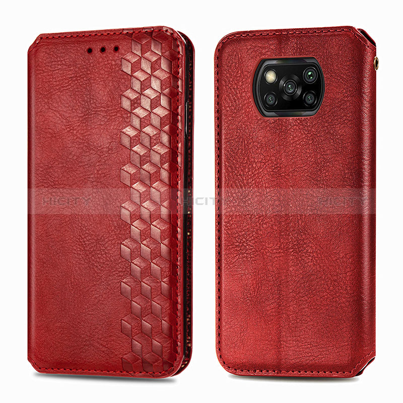 Funda de Cuero Cartera con Soporte Carcasa S01D para Xiaomi Poco X3 Pro Rojo