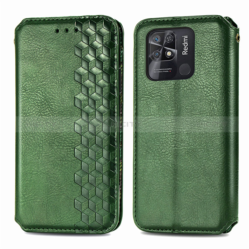 Funda de Cuero Cartera con Soporte Carcasa S01D para Xiaomi Redmi 10 India Verde