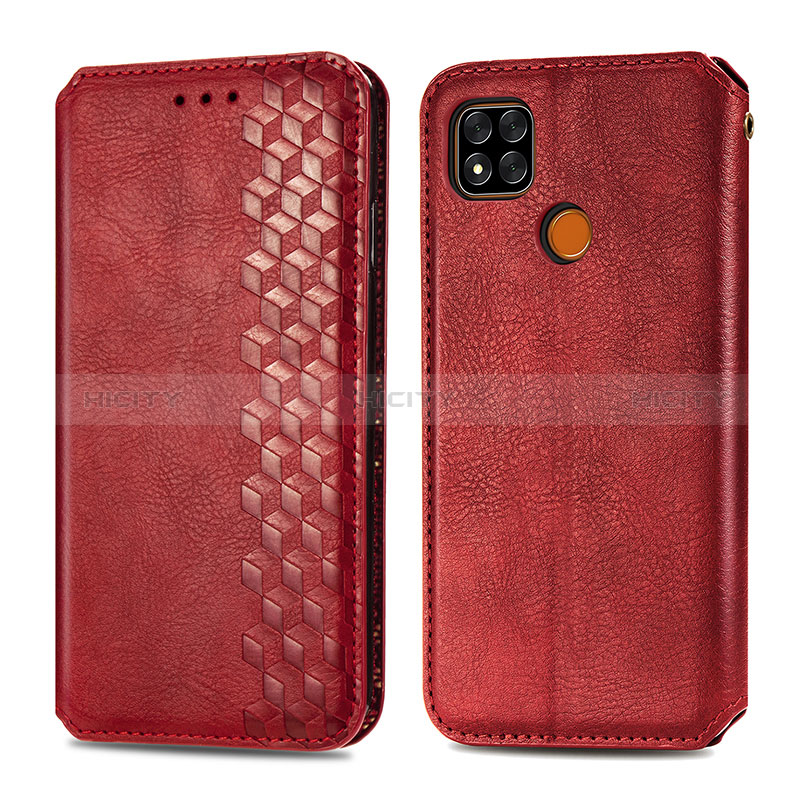 Funda de Cuero Cartera con Soporte Carcasa S01D para Xiaomi Redmi 9 India Rojo