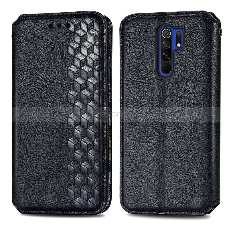 Funda de Cuero Cartera con Soporte Carcasa S01D para Xiaomi Redmi 9 Negro