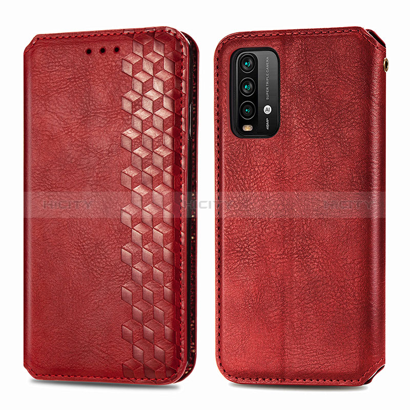 Funda de Cuero Cartera con Soporte Carcasa S01D para Xiaomi Redmi 9 Power Rojo