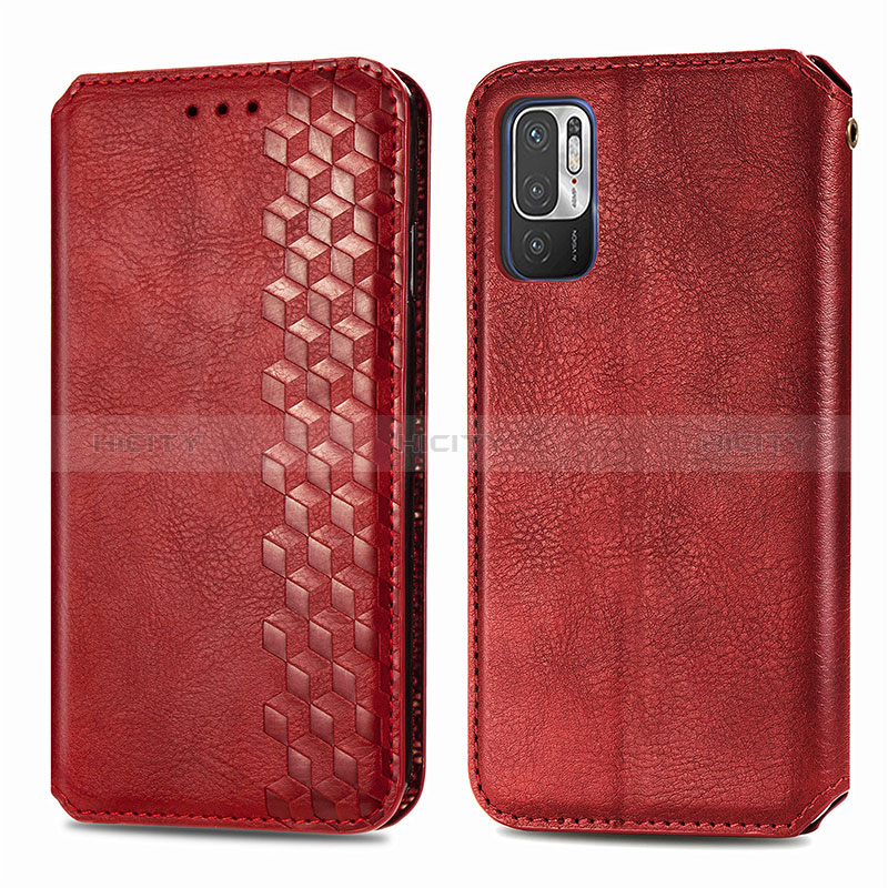 Funda de Cuero Cartera con Soporte Carcasa S01D para Xiaomi Redmi Note 10 5G Rojo