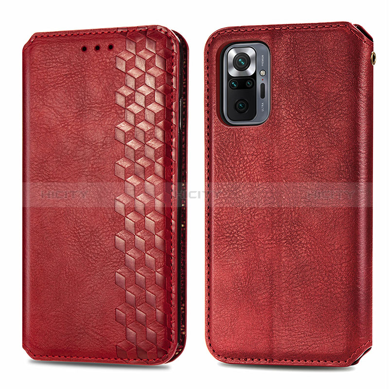 Funda de Cuero Cartera con Soporte Carcasa S01D para Xiaomi Redmi Note 10 Pro 4G Rojo