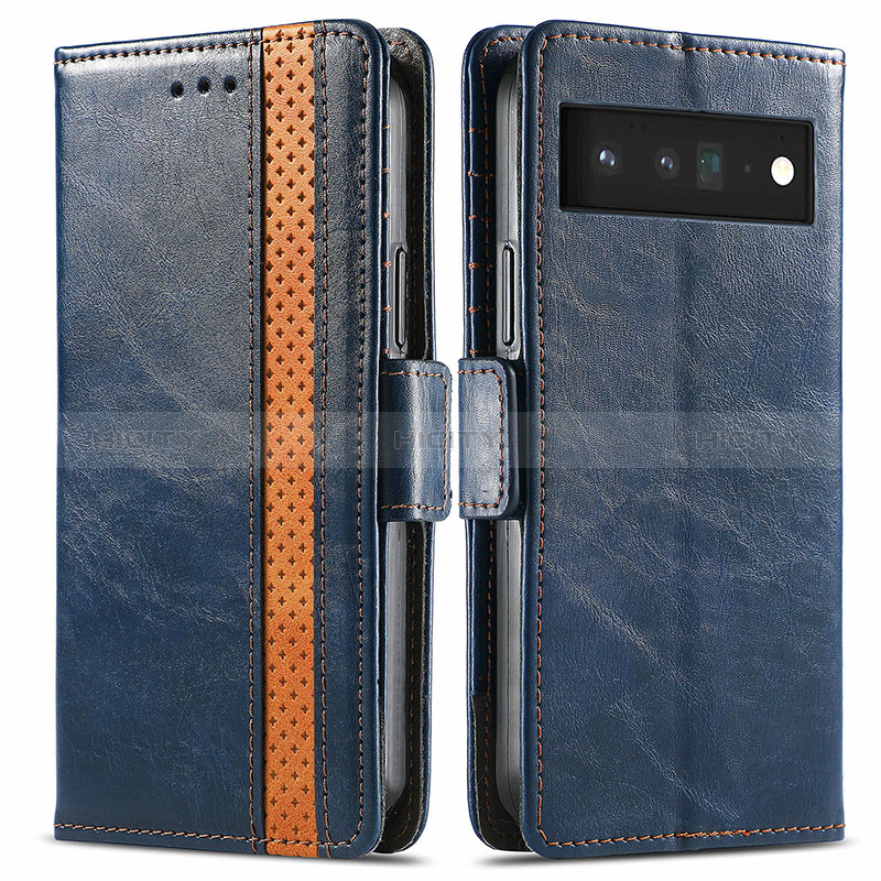 Funda de Cuero Cartera con Soporte Carcasa S02D para Google Pixel 6 Pro 5G Azul