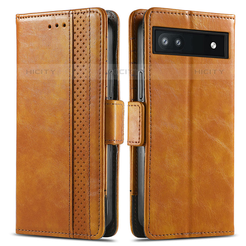 Funda de Cuero Cartera con Soporte Carcasa S02D para Google Pixel 6a 5G Marron Claro