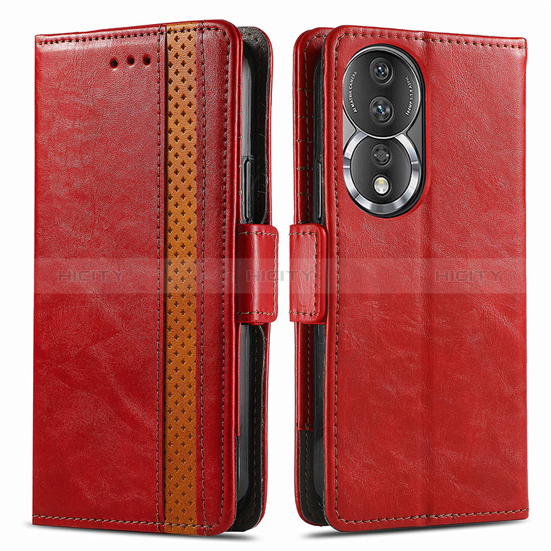 Funda de Cuero Cartera con Soporte Carcasa S02D para Huawei Honor 80 5G Rojo