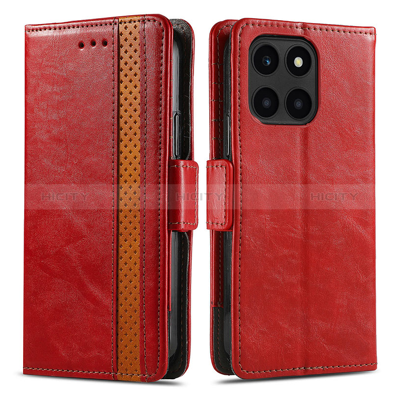 Funda de Cuero Cartera con Soporte Carcasa S02D para Huawei Honor X6a Rojo