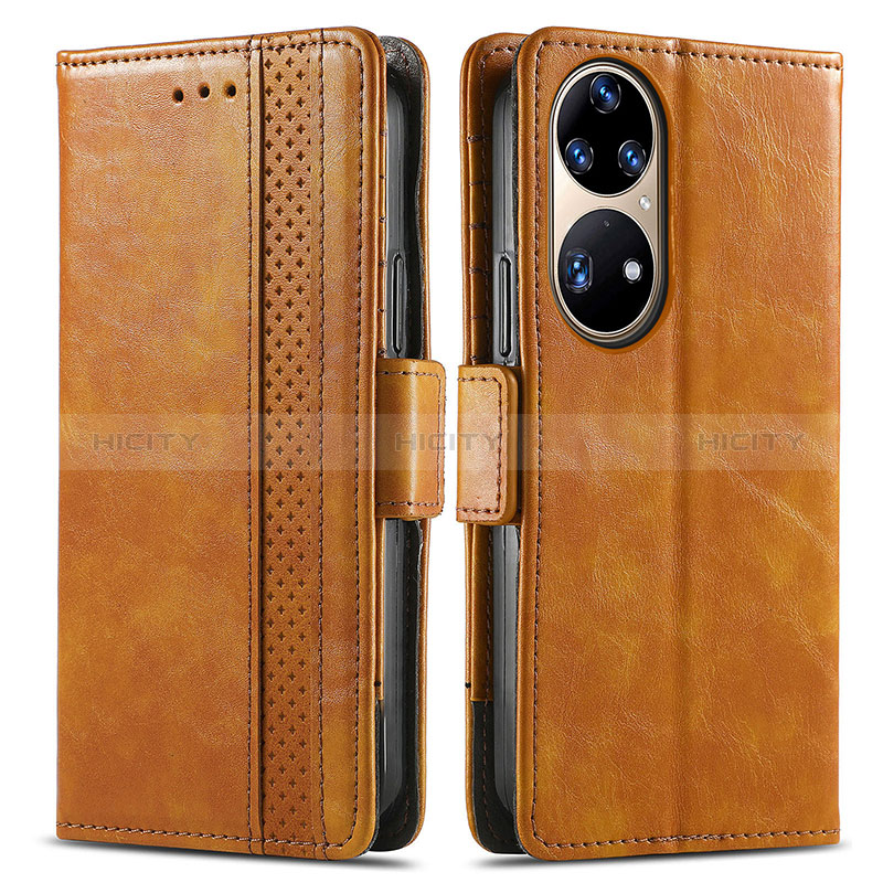 Funda de Cuero Cartera con Soporte Carcasa S02D para Huawei P50 Pro Marron Claro