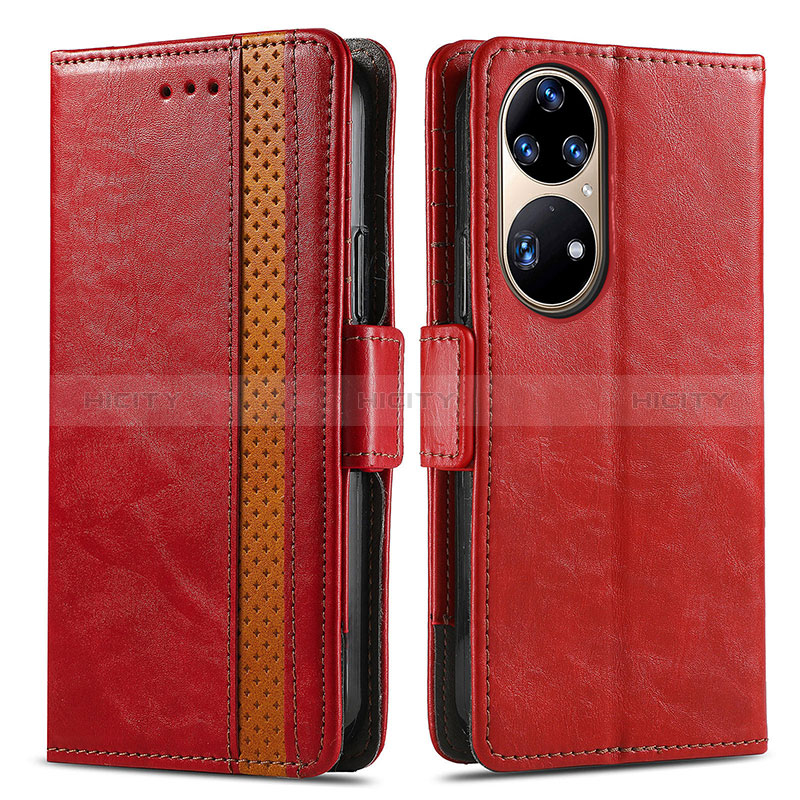 Funda de Cuero Cartera con Soporte Carcasa S02D para Huawei P50e Rojo