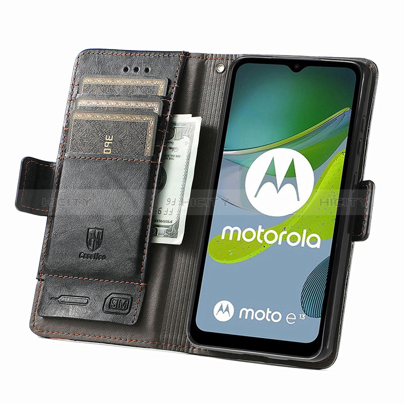 Funda de Cuero Cartera con Soporte Carcasa S02D para Motorola Moto E13