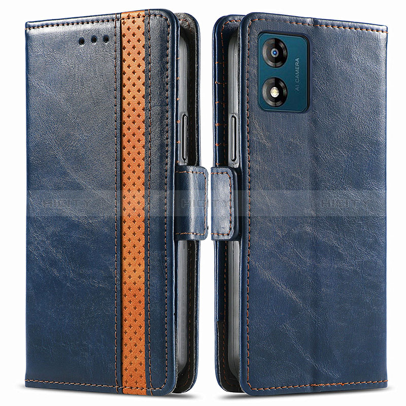 Funda de Cuero Cartera con Soporte Carcasa S02D para Motorola Moto E13 Azul