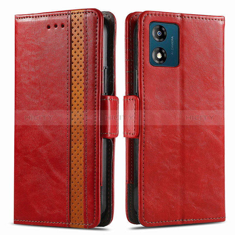 Funda de Cuero Cartera con Soporte Carcasa S02D para Motorola Moto E13 Rojo