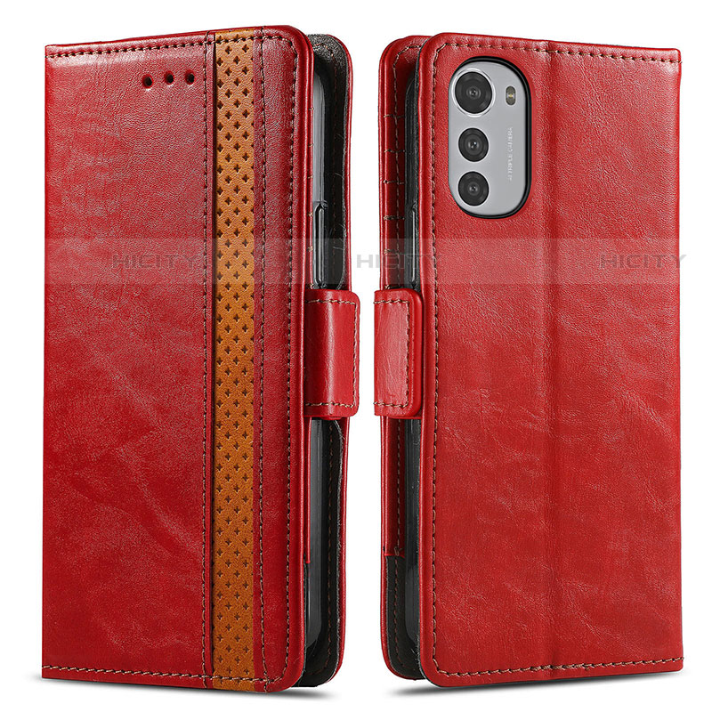 Funda de Cuero Cartera con Soporte Carcasa S02D para Motorola Moto E32 Rojo