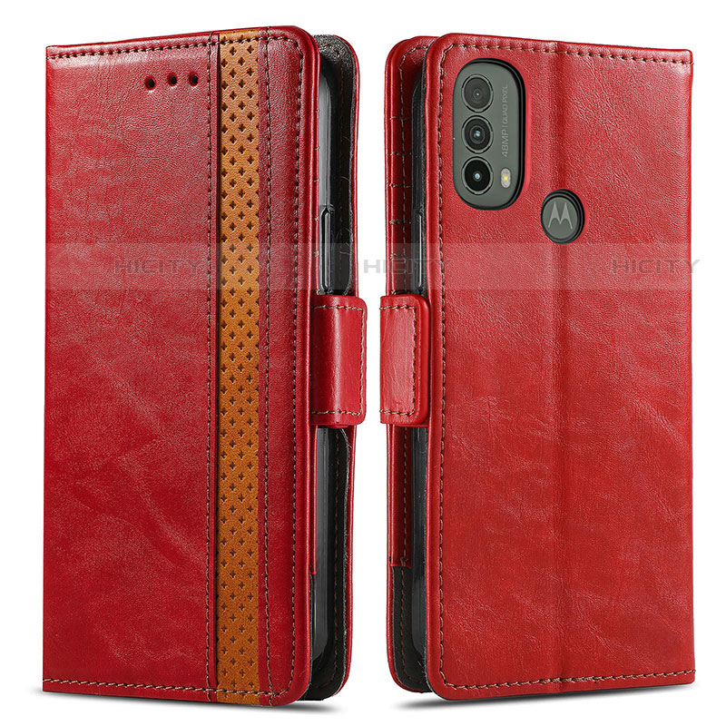 Funda de Cuero Cartera con Soporte Carcasa S02D para Motorola Moto E40 Rojo