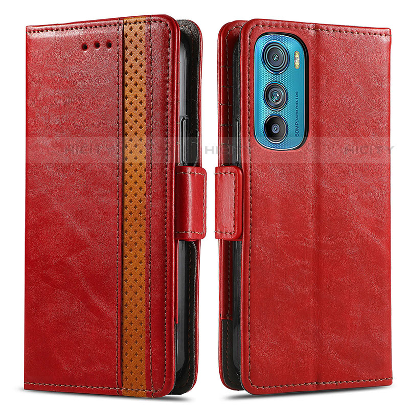 Funda de Cuero Cartera con Soporte Carcasa S02D para Motorola Moto Edge 30 5G Rojo