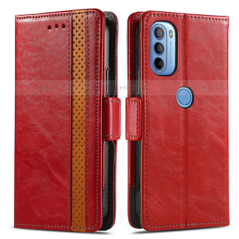 Funda de Cuero Cartera con Soporte Carcasa S02D para Motorola Moto G31 Rojo