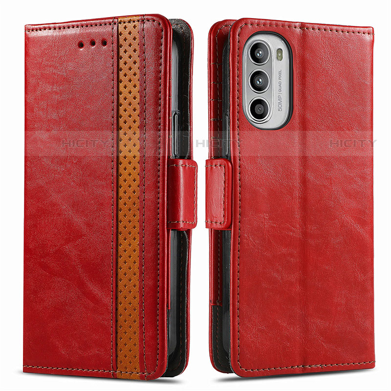 Funda de Cuero Cartera con Soporte Carcasa S02D para Motorola Moto G52j 5G Rojo