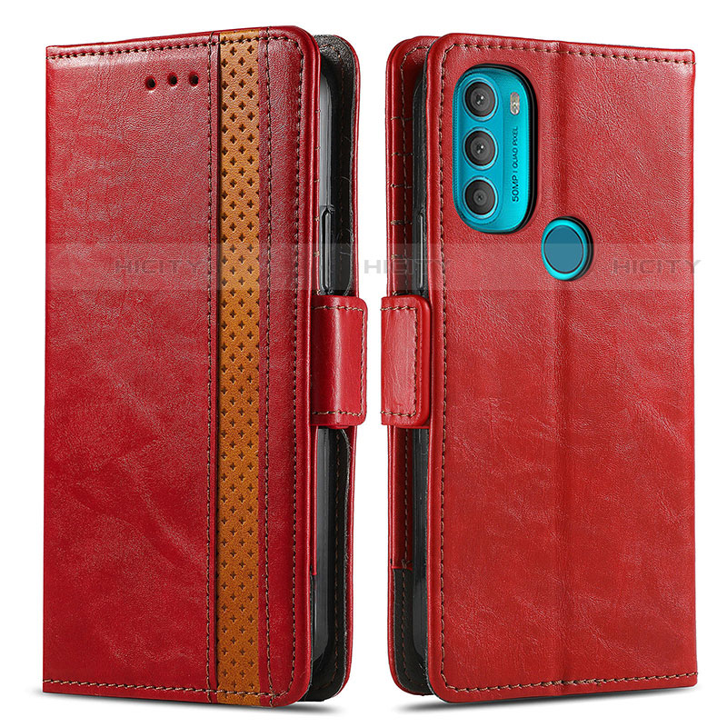 Funda de Cuero Cartera con Soporte Carcasa S02D para Motorola Moto G71 5G Rojo