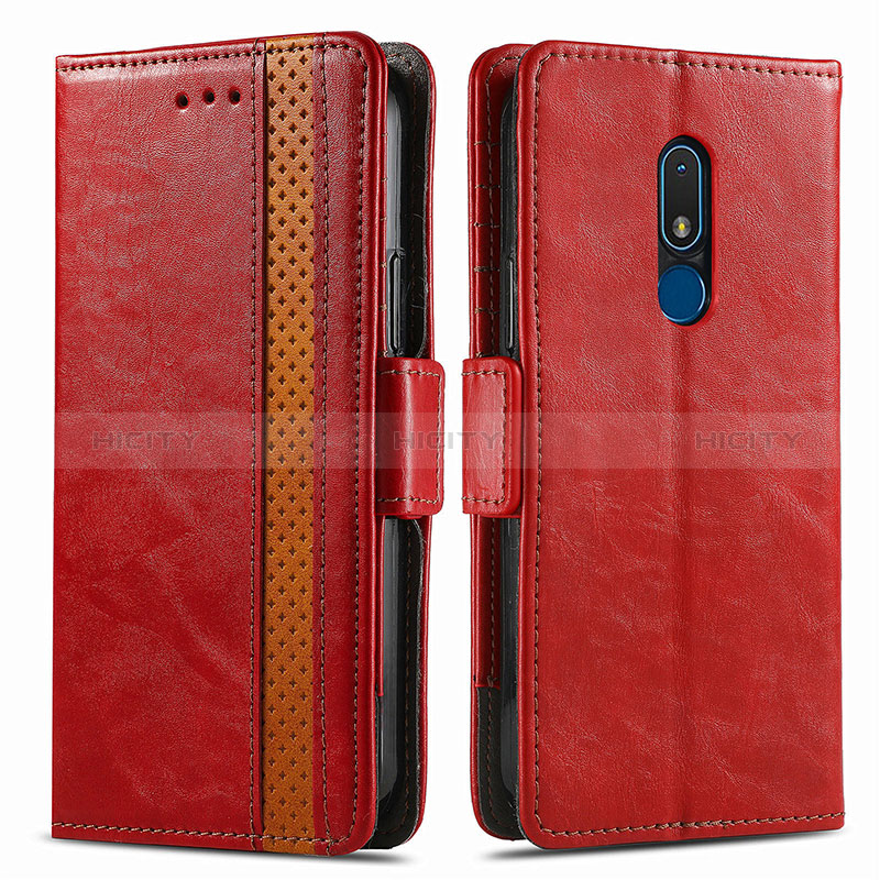 Funda de Cuero Cartera con Soporte Carcasa S02D para Nokia C3 Rojo