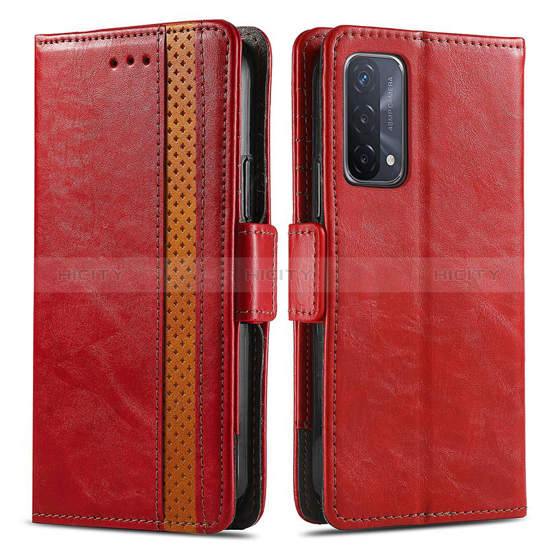 Funda de Cuero Cartera con Soporte Carcasa S02D para Oppo A54 5G Rojo