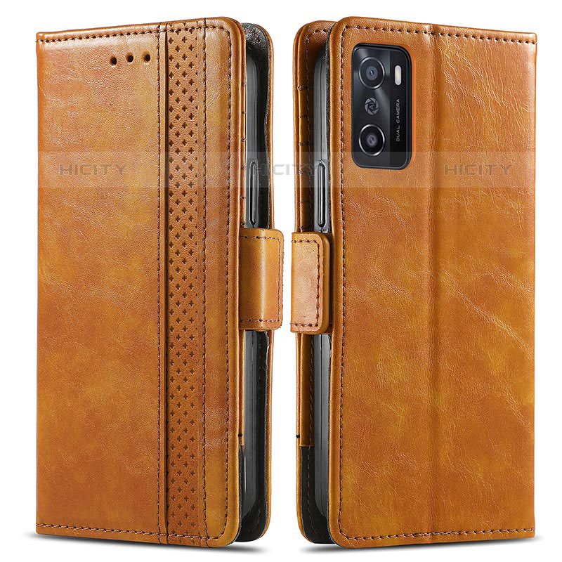 Funda de Cuero Cartera con Soporte Carcasa S02D para Oppo A55S 5G Marron Claro