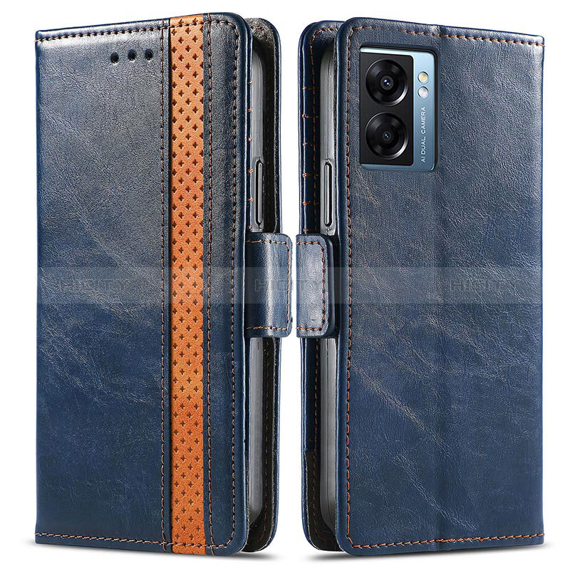 Funda de Cuero Cartera con Soporte Carcasa S02D para Oppo A56S 5G Azul