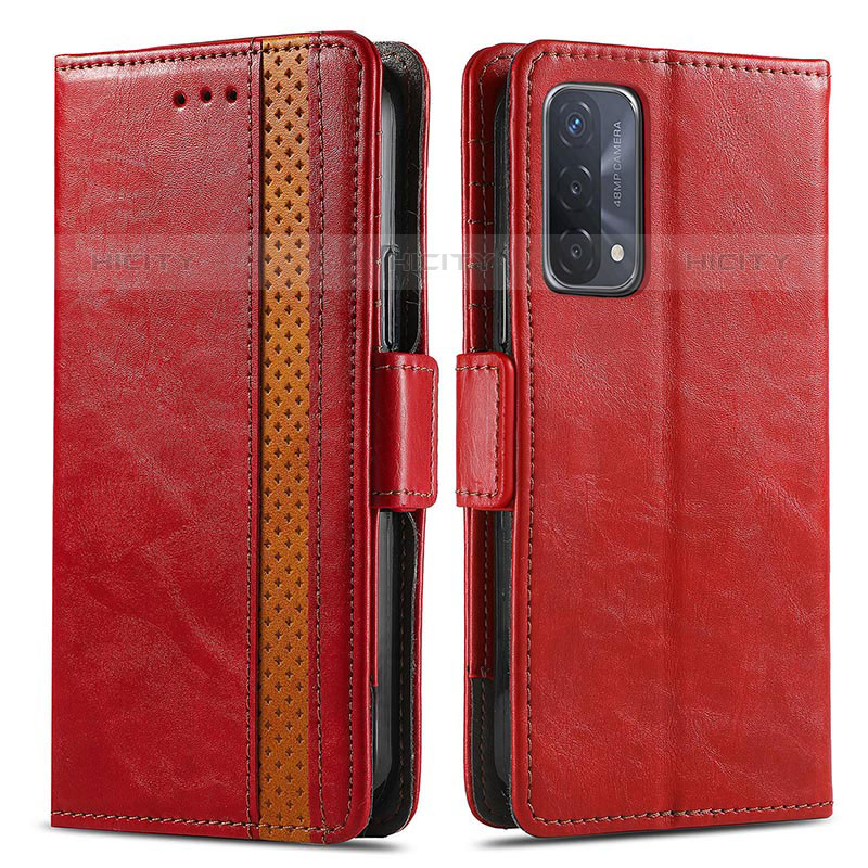 Funda de Cuero Cartera con Soporte Carcasa S02D para Oppo A93 5G Rojo