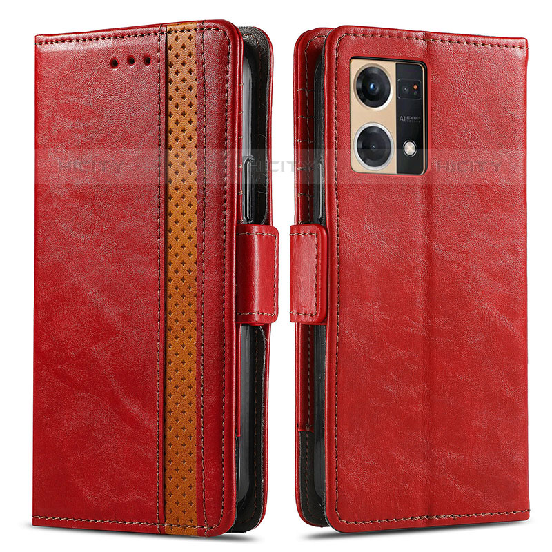 Funda de Cuero Cartera con Soporte Carcasa S02D para Oppo F21 Pro 4G Rojo