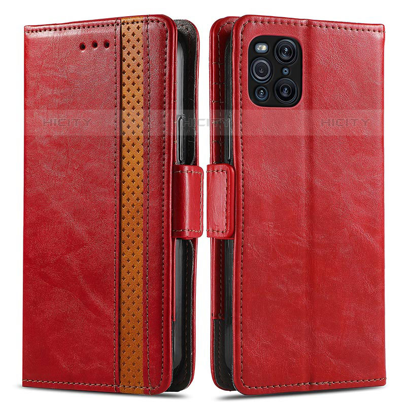 Funda de Cuero Cartera con Soporte Carcasa S02D para Oppo Find X3 Pro 5G Rojo