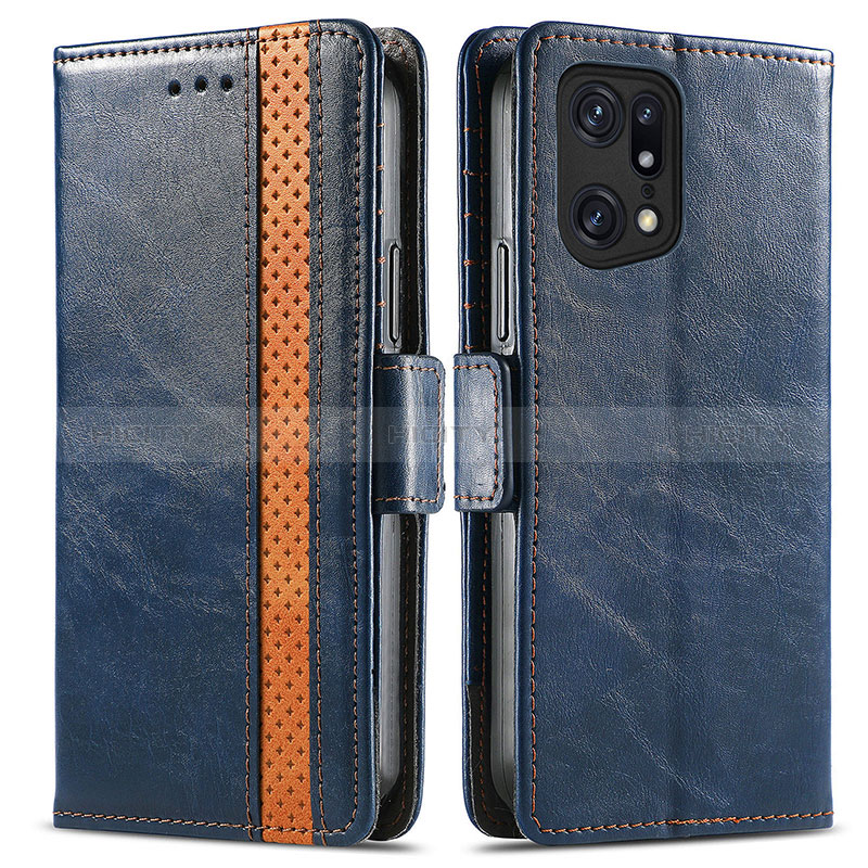 Funda de Cuero Cartera con Soporte Carcasa S02D para Oppo Find X5 5G Azul