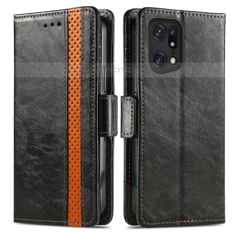 Funda de Cuero Cartera con Soporte Carcasa S02D para Oppo Find X5 Pro 5G Negro