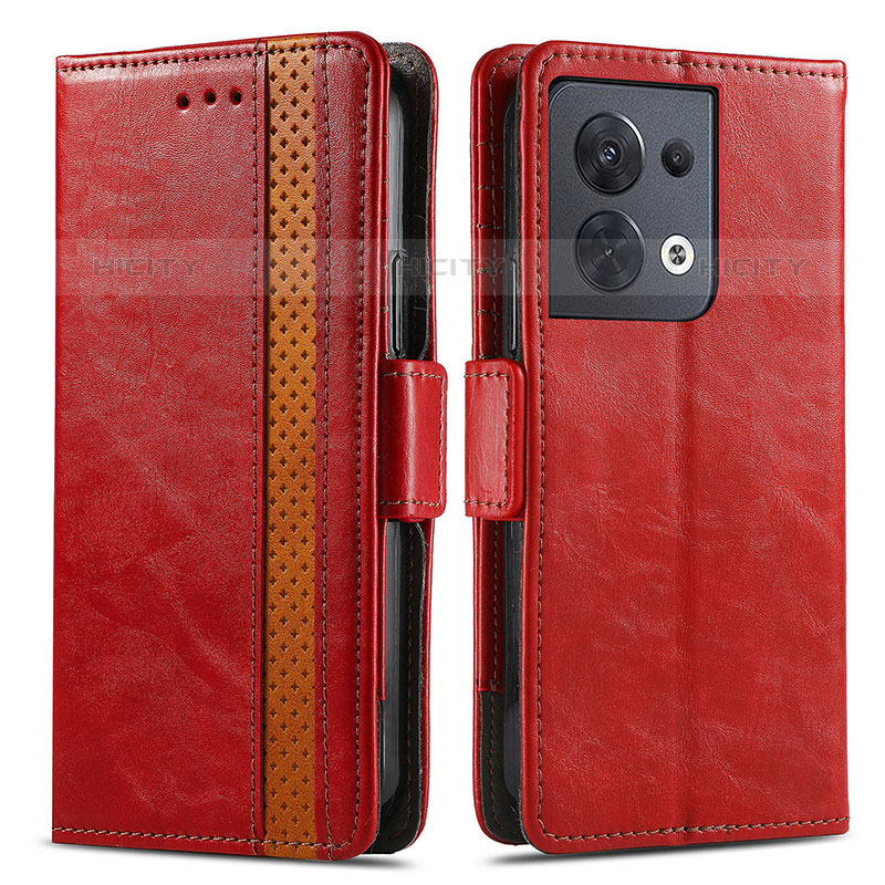 Funda de Cuero Cartera con Soporte Carcasa S02D para Oppo Reno9 5G Rojo