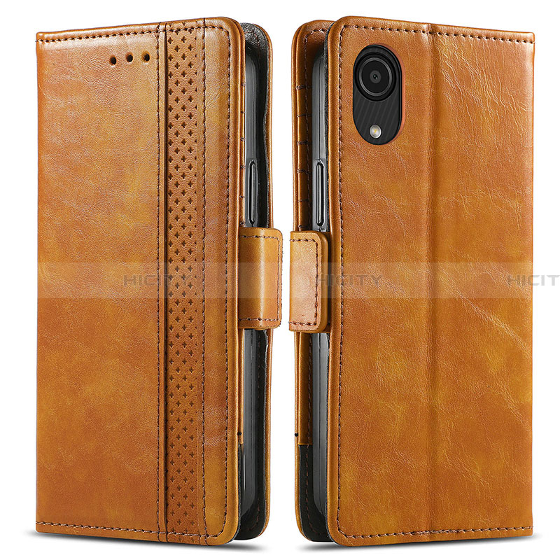 Funda de Cuero Cartera con Soporte Carcasa S02D para Samsung Galaxy A03 Core Marron Claro